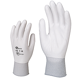 6107白色防尘掌面浸PU手套