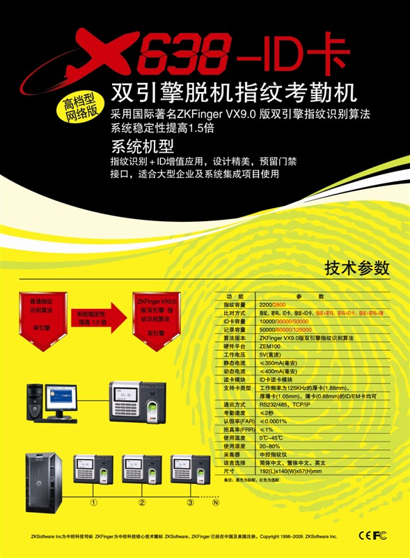 中控X638-ID卡指纹考勤机