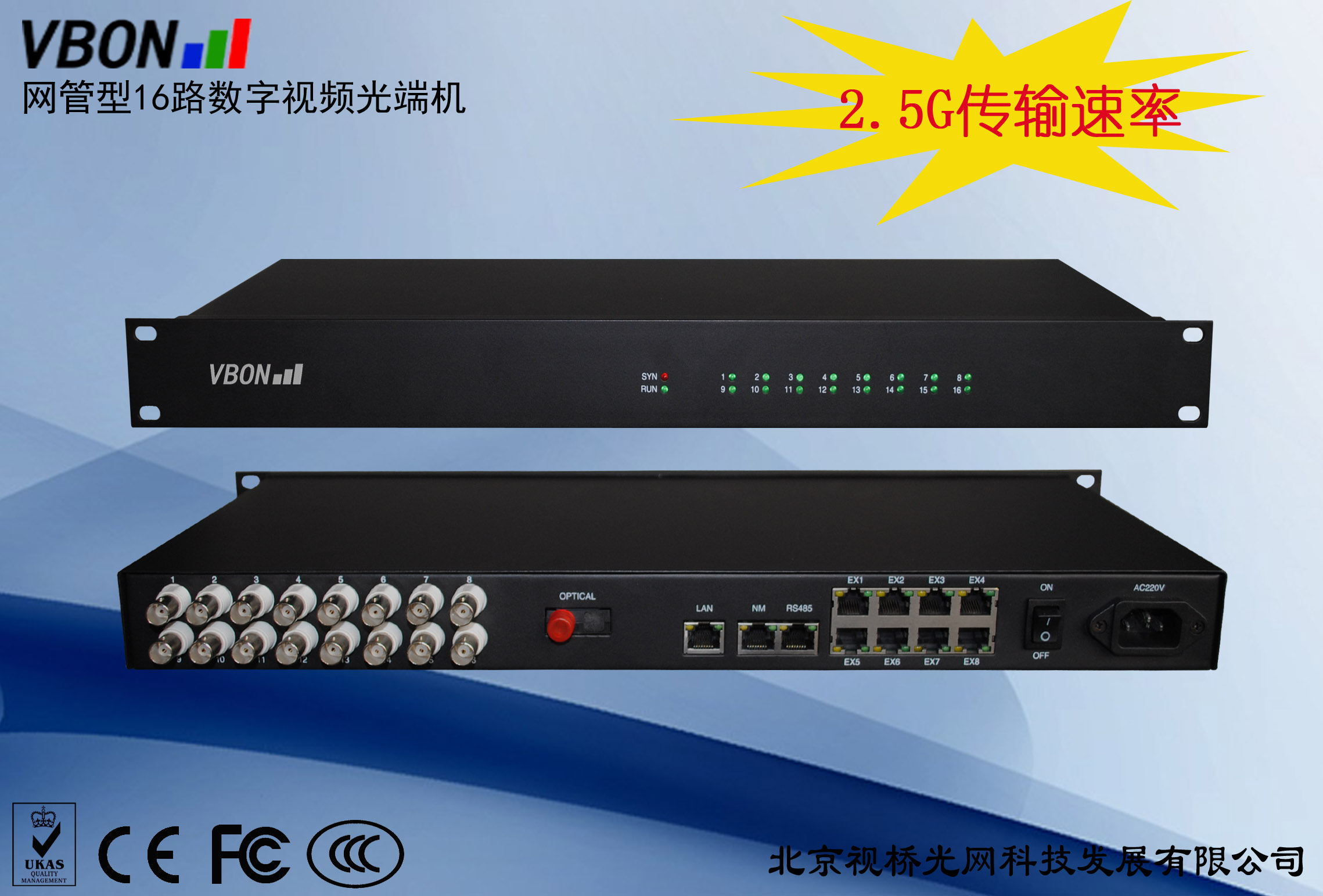 VBON网管型16路数字视频光端机