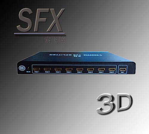 3D HDMI分配器 1X8 一进八出 1分8