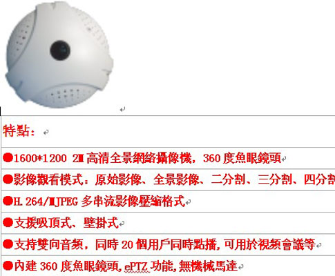 2M吸頂式全景攝像機
