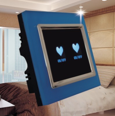 二路蓝色水晶玻璃面板智能开关