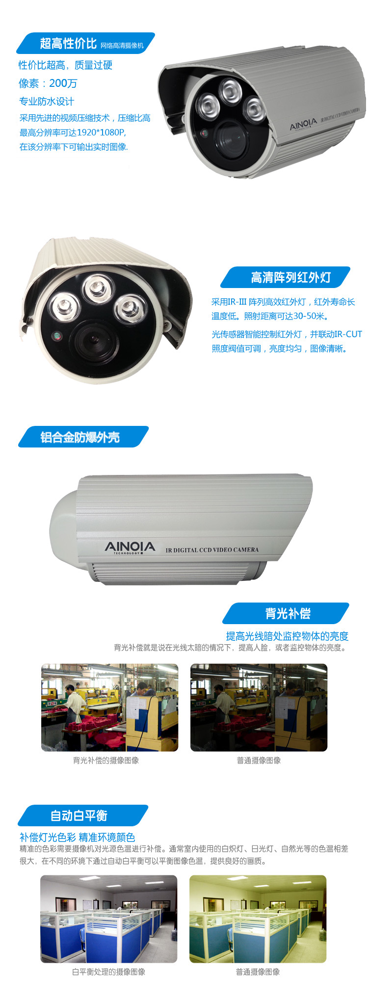 百万高清摄像机 ipcamera 200万像素 1080P网络摄像机