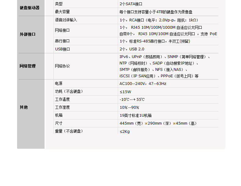 8路NVR 数字全高清录像机DS-7808N-SH/P 支持POE供电