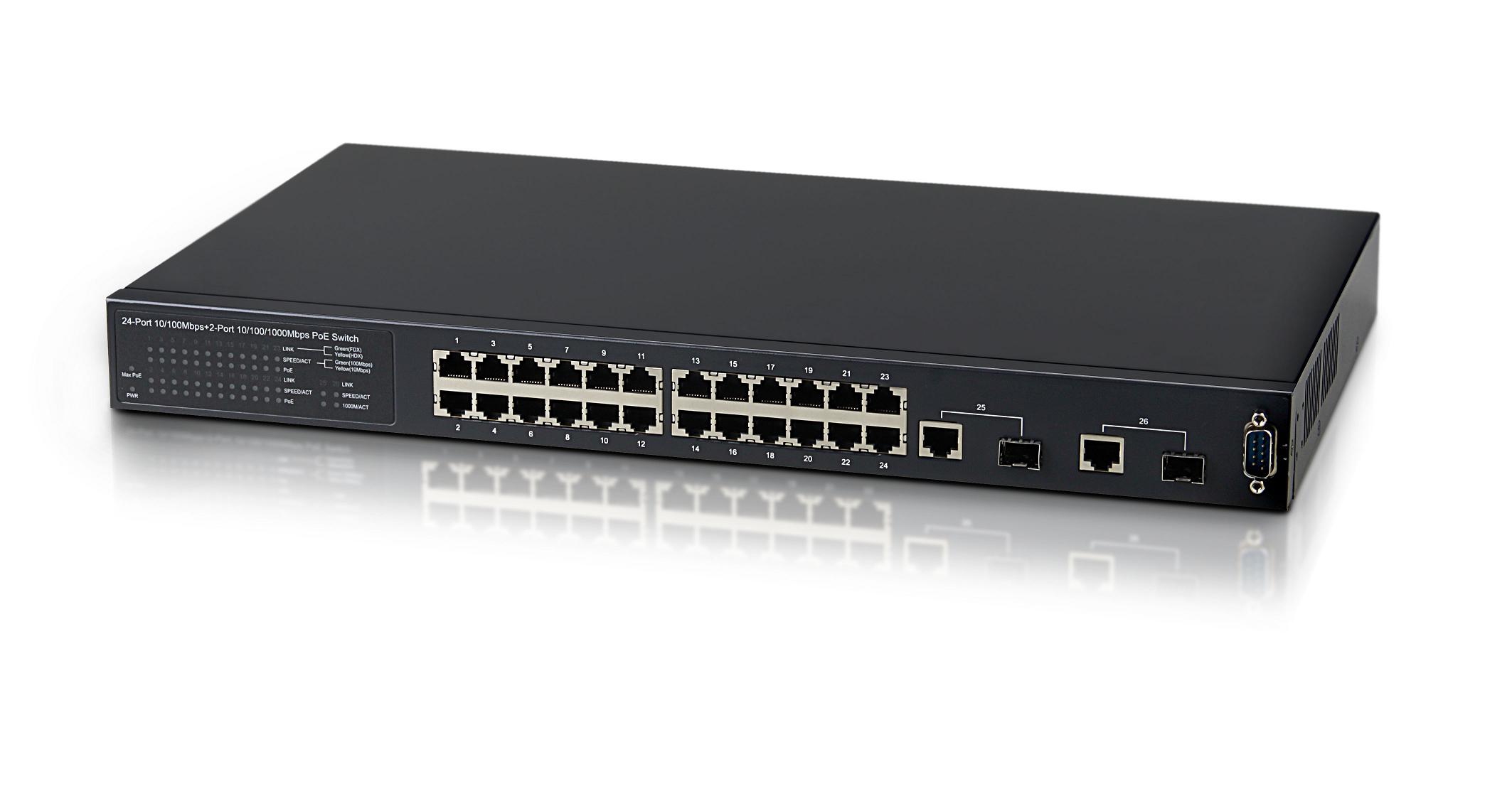 高性能24口POE供电交换机