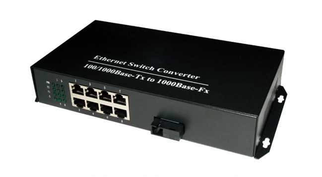 电信级千兆1光8电单模单纤收发器