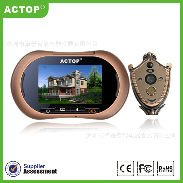 卓豪3.7寸彩色触摸屏电子可视猫眼可视门铃 可自动拍照录像远程呼叫