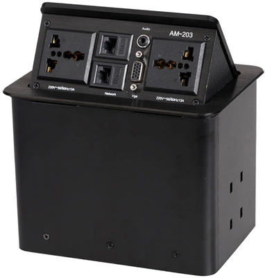 会议台面桌弹开式信息盒 铝合金拉丝桌面 网络插座 酒店桌面插座