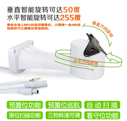 荣天视超低码流民用安防网络摄像机，智能旋转支架，安防展示架