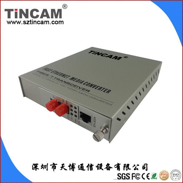 天博10/100M插卡式内电双纤收发器