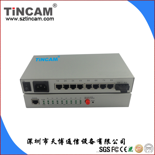 10/100M一光八电内电光纤收发器