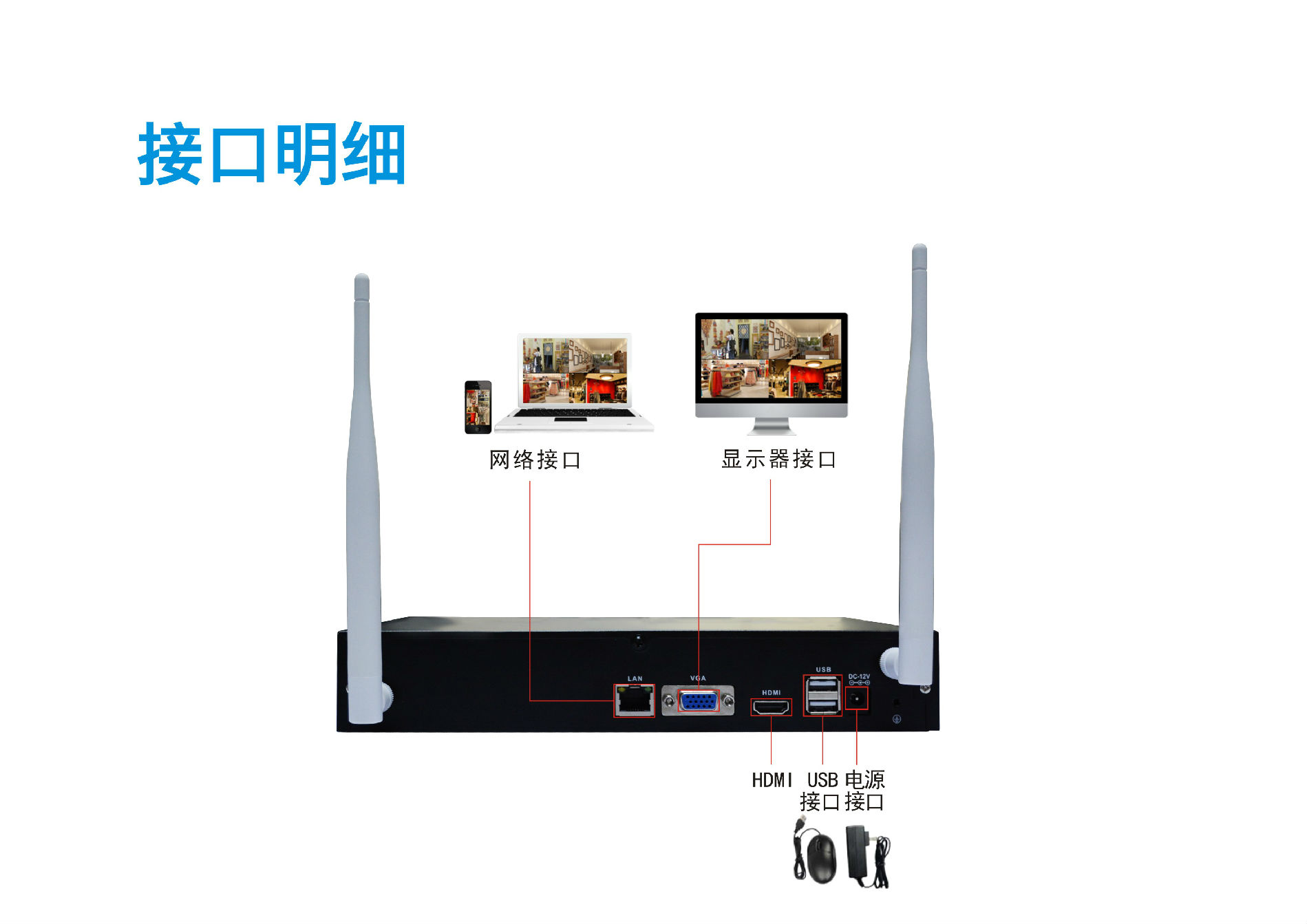 无线监控设备套装4路录像机NVR网络摄像头720P百万高清监控器