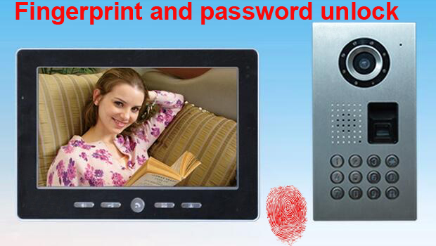  高档10寸彩屏指纹可视对讲门铃带指纹和密码开锁功能带门禁功能