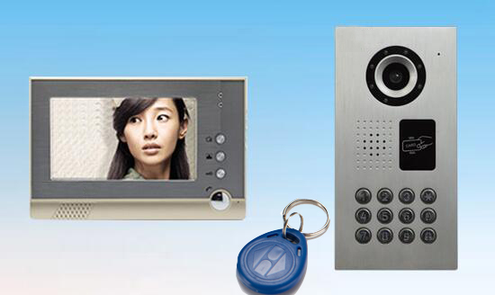  7寸屏门禁可视对讲门口机带刷卡和密码开锁功能