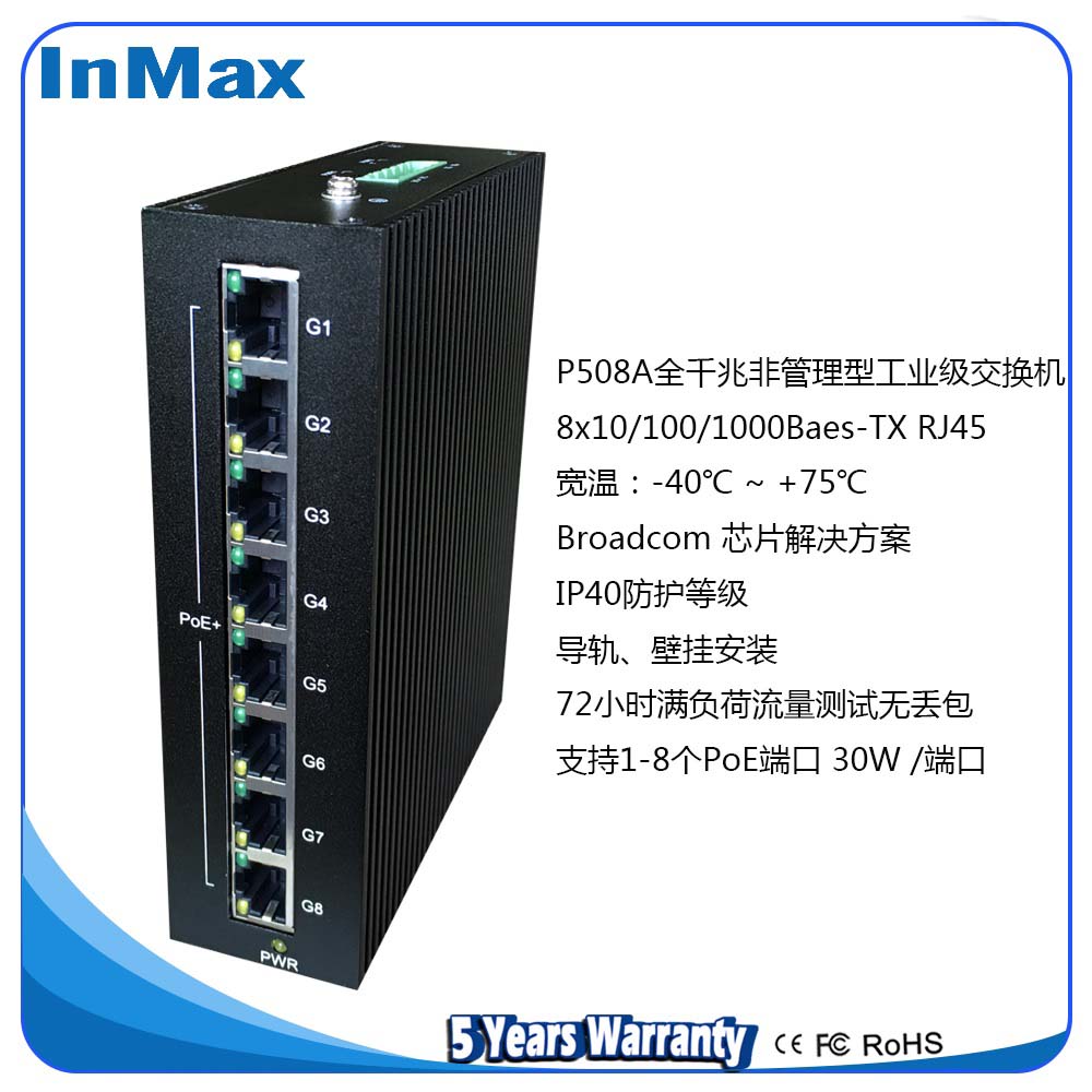 P508A （P508-8P）/ P508B （P508-4P） 8电口全千兆非管理型PoE工业以太网交换机