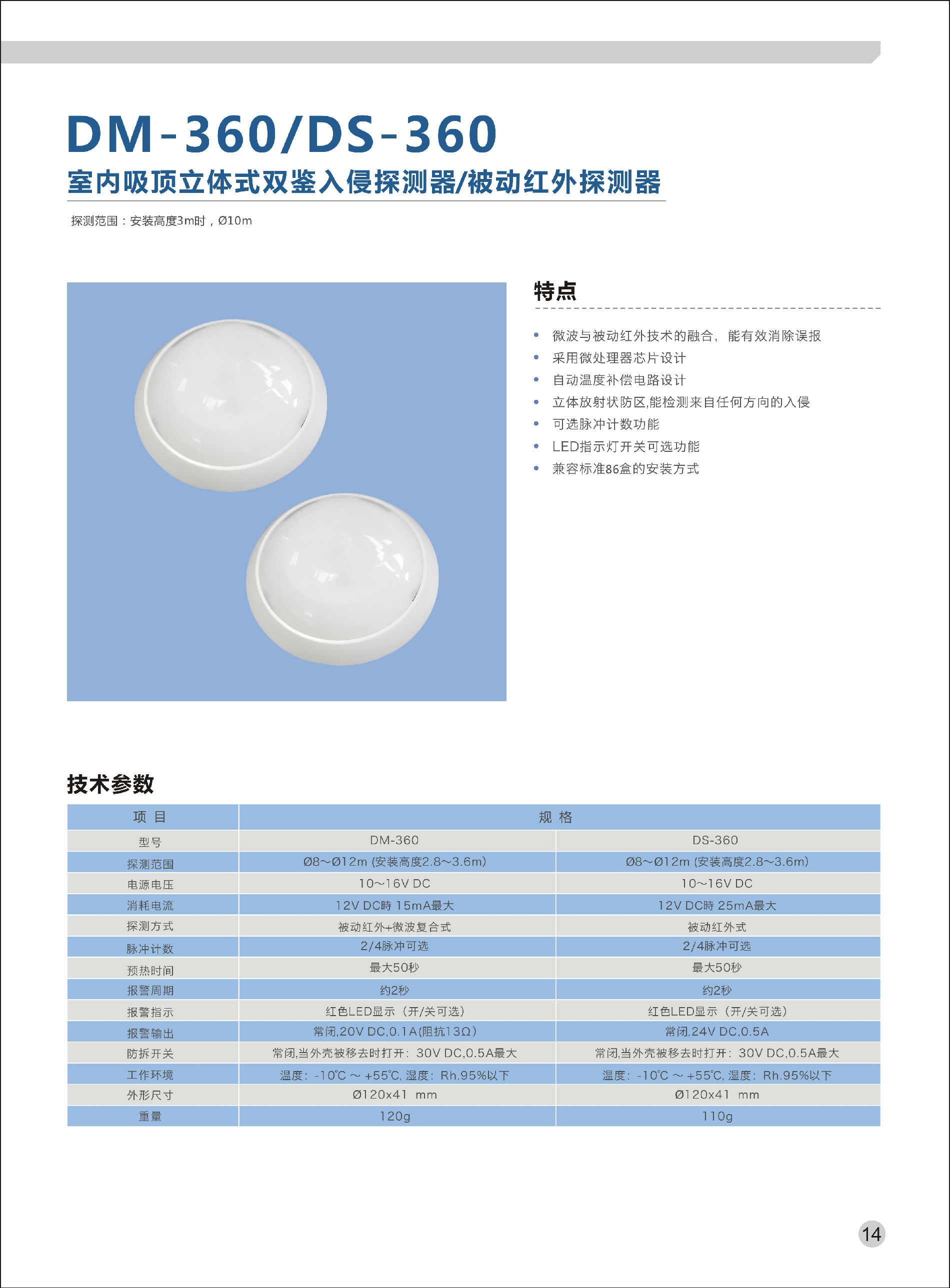 艾礼富DM-360室内吸顶式双鉴探测器