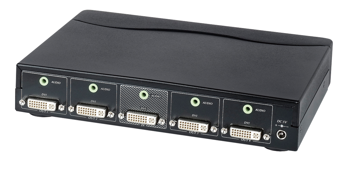 1进4出DVI视频+立体声放大分配器