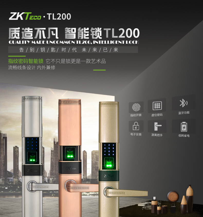 中控智慧zkteco智能电子密码指纹锁家用防盗门锁TL200