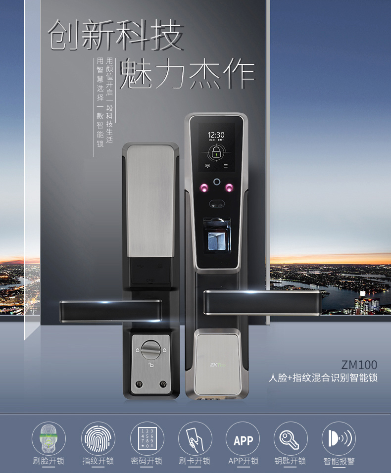 中控指纹锁ZM100密码锁家用防盗智能锁感应卡锁电子门人脸识别锁