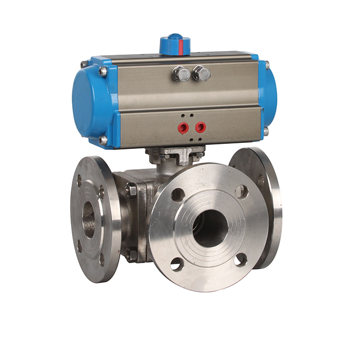 法兰式高平台三通气动球阀Q645F