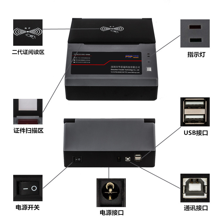 华思福人证比对自助闸机嵌入式护照阅读器扫描仪身份证件读卡器
